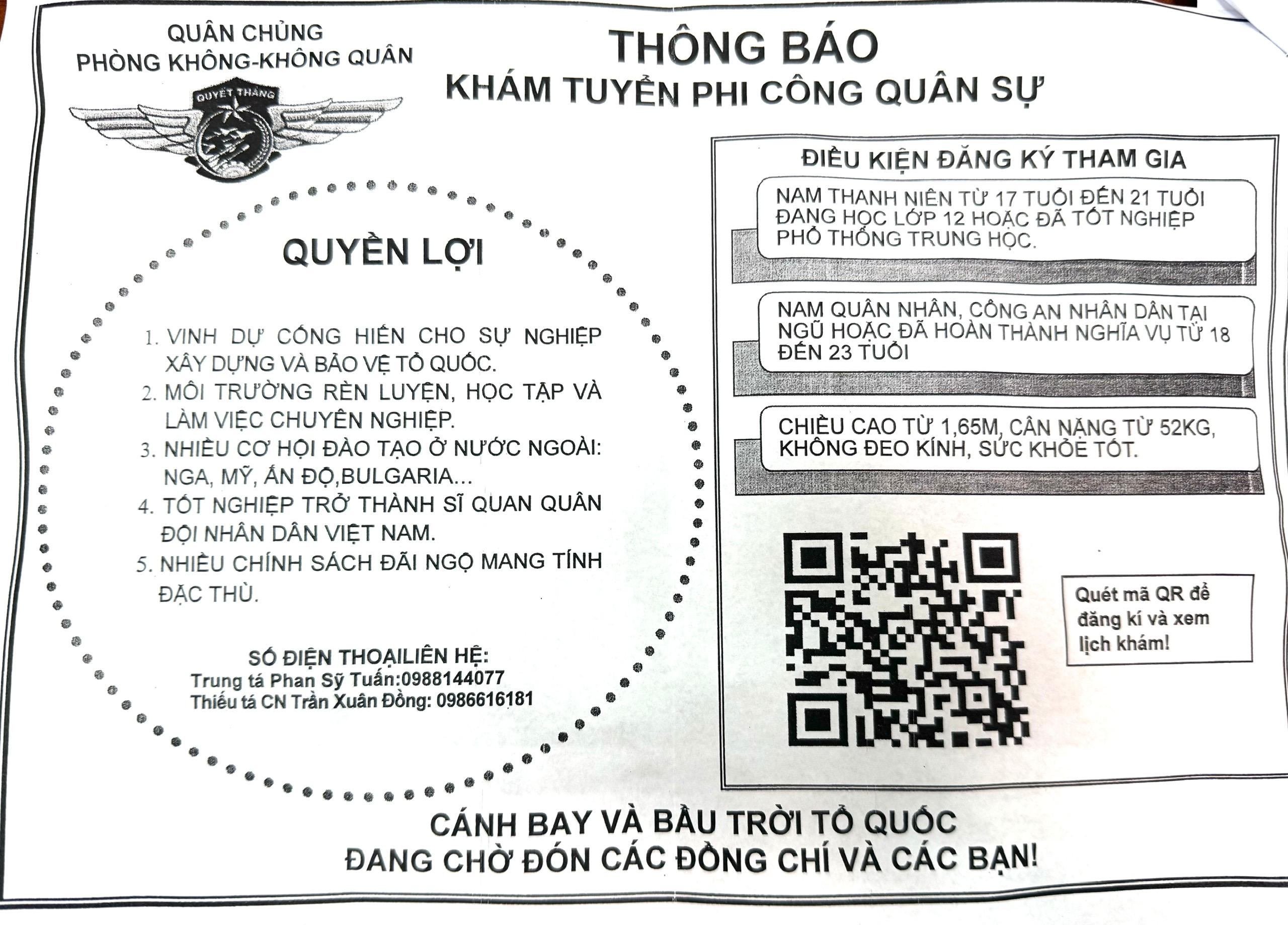 Thông báo khám tuyển sinh đào tạo phi công quân sự năm 2025 - 2026